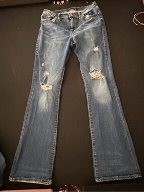 Rock & Republic Distressed Flare Jeans in Blue Wash